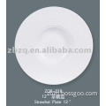 12" hat shaped plain white porcelain plate